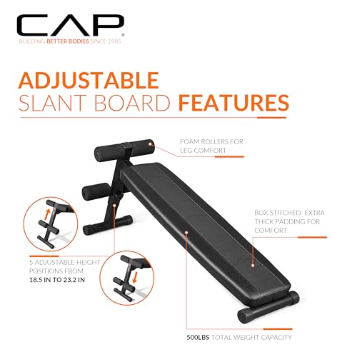 Image of CAP Barbell Sit Up Bench - Adjustable Decline Ab Bench for Home Gym - Multi-Purpose Slant Board for Core Strength, Sit-Ups, and Full-Body Workouts