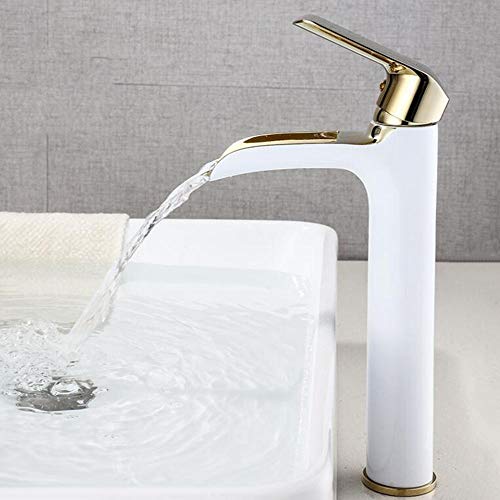 Mitigeur de lavabo haut cascade eau chaude et froide robinet en laiton blanc