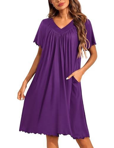 Ekouaer House Dress for Women with Pockets Short Sleeve Nightgowns Moo Moos