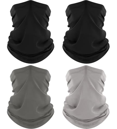 Image of ROXUN 4 Pack Multifunctional Headwear, UV Protection Neck Gaiter Bandana Cycling Face Mask Snoods for Men Women 2 Black+Grey+Light Grey