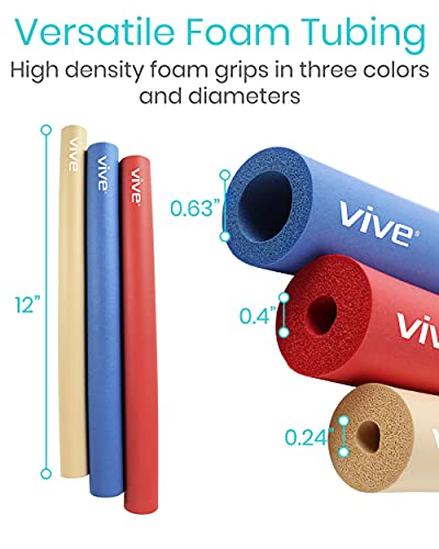 Vive Foam Tubing (9 Pack) - Utensil Padding Grips - Spoon, Fork Round Hollow Medical Closed Cell Tube - Cut To Length - Provides Wider, Larger Grip Pipe Tool For Dexterity, Disabled, Elderly #TOP3