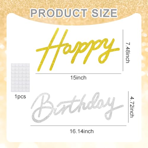 Image of TONIFUL Happy Birthday Sign for Backdrop - Glitter Gold Silver Felt Banner - Includes Dot Glue - Perfect for Birthday Party Backdrop,Wall Decr,Balloon Arch,Photo Background