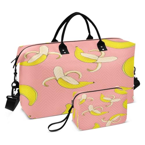 Banana Cute Travel Duffle Bag Gym Bag Weekender Bags with Toiletry Bag Travel Trip Tote Bag