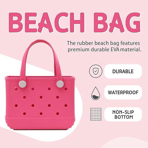 Small Rubber Tote Bag-Rubber Beach Bag-11in L x 4in W x 8in H-Waterproof Washable Travel Handbags-All Purpose EVA Beach Tote4
