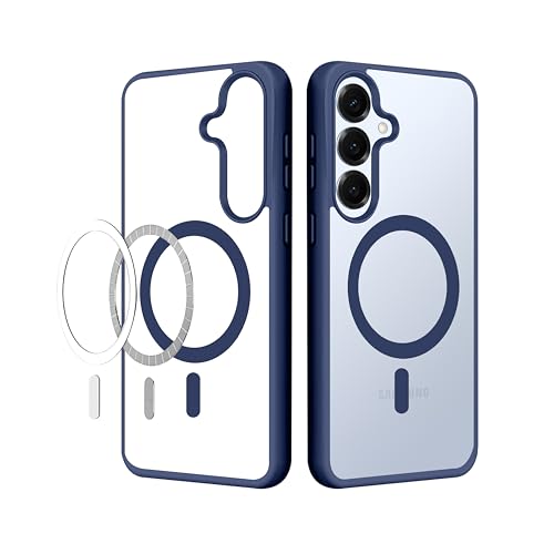 Image of CEDO Cover for Samsung Galaxy S25 (5G) | Compatible with MagSafe Wireless Charging | Designed with Magnetic Lock Shockproof Phone Bumper Transparent Back Case Cover (Navy Blue)