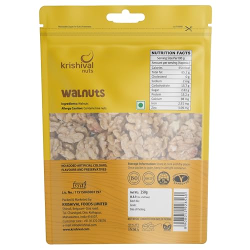 Image of Krishival Premium Walnut Kernels 250g | Akhrot, 100% Natural, Rich in Proteins & Antioxidants | Heart-Healthy & Non-GMO Dry Fruits