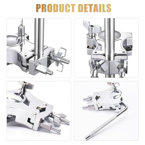 Seteol L-Rod Cowbells Cymbal Clamp, Heavy-Duty Cowbell Mount Percussion Holder Extension Arm Clip, 360°Rotation Universal Mount for Cowbells, Jam Blocks & Handheld Percussion Instrument Accessories