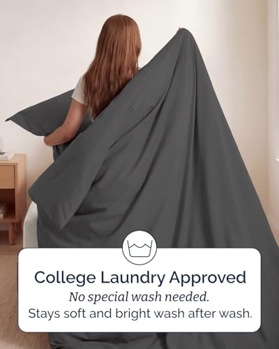 Image of Duvet Cover Twin /Twin XL Size Set - Extra Soft Twin /Twin XL Duvet Cover 68 inch x 90 inch with 1 Pillow Sham for Women, Men, Kids & Teens - Comfy, Easy-Care & Fade Free w / Zipper Closures & Ties (Charcoal)