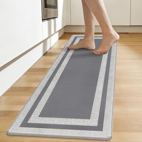ATRUG Anti Fatigue Rugs Non Skid Waterproof Floor Mat Cushioned Grey and Gray Farmhouse Comfort Standing Kitchen Mats for Floor, House, Sink, Office 17.3"x47.2"