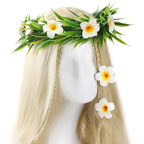 KorViSHOW Hawaiian Flower Hair Clips - 3 Pcs Hawaiian Flower Crown Tropical Floral Headpiece Plumeria Hair Accessories Sets for Women Girls Luau Party Costume Beach Pool Vacation Decorations Cover