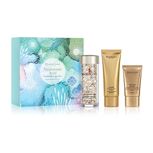 Elizabeth Arden - Set de Regalo Mujer Tratamiento Hidrantante con Capsulas de Ceramida con Serum de Ácido Hialurónico, Crema Hidratante Facial con SPF 15 Lift & Firm y Limpiador purificante