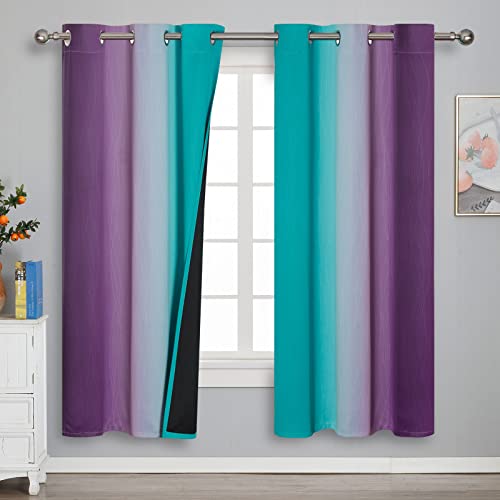 Estelar Textiler Ombre Teal and Purple Blackout Curtains for Kids Bedroom