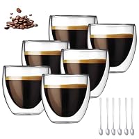 WDKXCN Latte Macchiato Gläser Doppelwandig, Espressotassen Set (6 x 80 ml) mit 6 Löffel, Espresso Gläser Doppelwandig, Espressogläser Set für Latte, Iced Americano, Milch, Bier – Ansicht 1