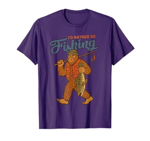 I'd Rather Be Fishing Bigfoot Sasquatch Fishing Men Boys T-Shirt