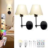 Battery Operated Wall Sconce Set of 2, Rechargeable Wall Lights with 5200mAh Detachable Charging Bulbs and Remote, 6 Colors RGB Dimmable Wireless Wall Lamp for Bedroom Living Room Hallway, No Wire