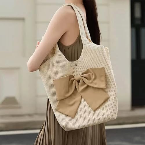 Bow Purse Mesh Bow Tote Bag Cute Bucket Bags Shoulder Bag with Bowknot Large Handbag Trendy Gift for Women2