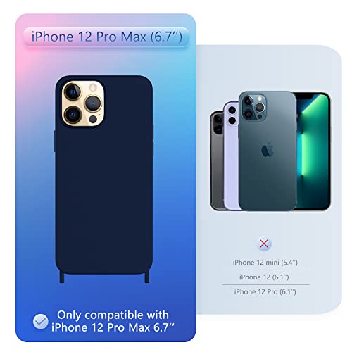 Image of Compatible with iPhone 12 Pro Max Case with Lanyard Crossbody iPhone Case with Strap Adjustable Shockproof Drop Protection Silicone Phone Cover for iPhone 12 Pro Max 6.7'' Navy Blue