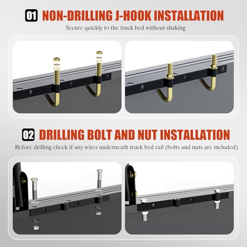 Veemuaro Universal Over-Cab Truck Bed Rack, Heavy Duty Steel Pickup Ladder Rack 800 LBS, Adjustable Full Size Contractor Rack with No-Drill Mount & Removable Crossbar for Kayak Lumber Surfboard Cargo - Thumbnail 5