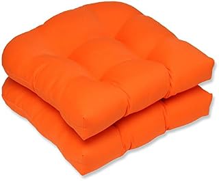 Pillow Perfect Outdoor Sundeck Wicker Seat Cushion, Orange, Set of 2