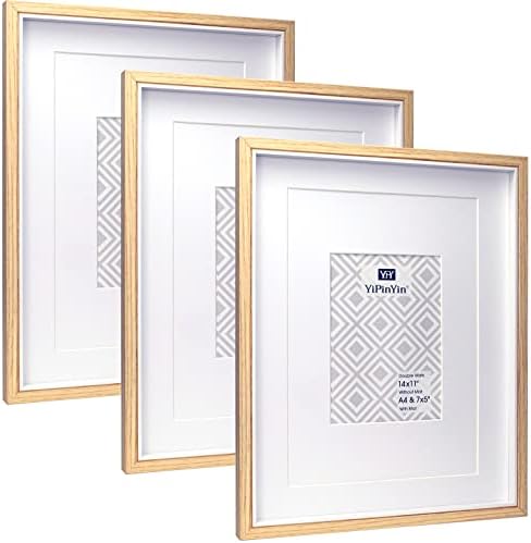 5 x 7'' Cement Grey & White TwoTone Photo Frame Set of 3, Wooden Boxed 7 x 5''Inlay Frame with Real Glass Front for Tabletop or Wallmounted