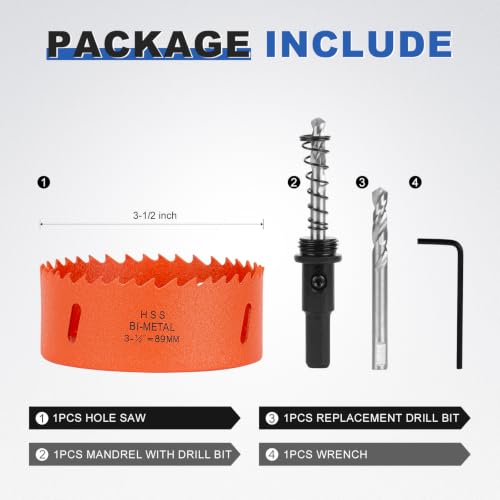 Image of 3-1 /2 Inch Hole Saw 3.5 inch Circle Drill Bit Wood Metal Drywall Plastic Pipe