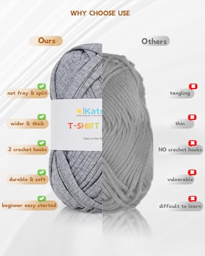 Image of Katech 400g T Shirt Yarn for Crocheting, Elastic Fabric Yarn for Bag-Gray