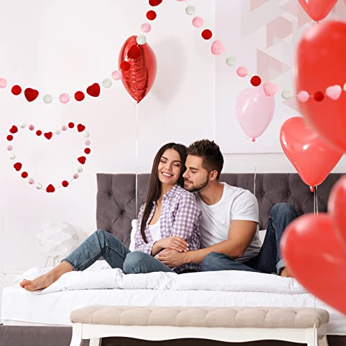 2 Pieces Valentine's Day Felt Garlands Colorful Ball And Heart Hanging Garland Felt Pom Pom Ball Heart Banners For Party Home Decoration (Natural Colors Set) #TOP2