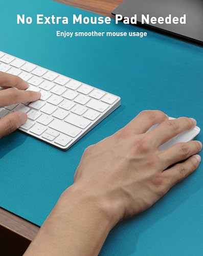 Image of Aothia Faux Leather Desk Mat - Large Mouse Pad, Non-Slip PU Leather Blotter, Waterproof Writing Surface for Office and Home (Turquoise, 42 inch x 17 inch)