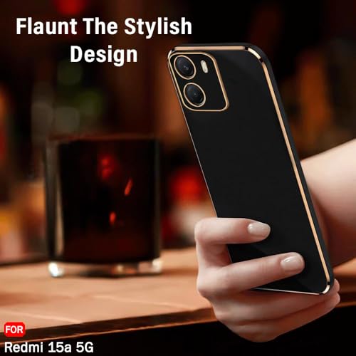 Image of TheGiftKart Luxurious Golden-Plated Back Cover Case for Mi Redmi 15A 5G | Raised Lips for Camera & Screen Protection | Shockproof Design | Stylish Back Cover Case for Redmi 15A 5G (TPU, Black)