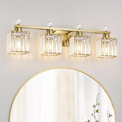 Image of Lxybcce Bathroom Vanity Lights Over Mirror - Easy Installation with Clear Guide, 4-Light Shadow-Free Design, Gold Crystal Finish - for Modern Home Bathroom Lighting Fixtures in DIY Projects