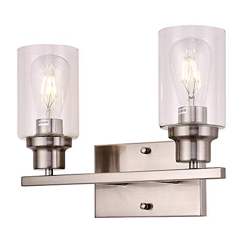 70% Off Everything LIGOTFIRE Bathroom 2 Light Fixtures Brushed Nickel Wall Sconce Metal Wall Lights with Clear Glass Shade Porch for Mirror Kitchen Living Room Hallway
