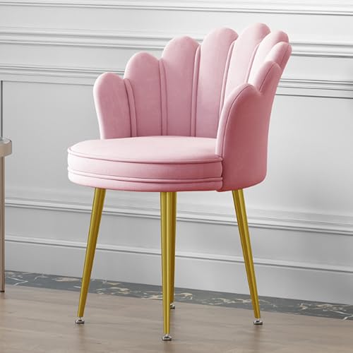Elegante sillón rosa con cojines y patas doradas, elegante silla de ocio tapizada para sala de estar, dormitorio o comedor, muebles elegantes