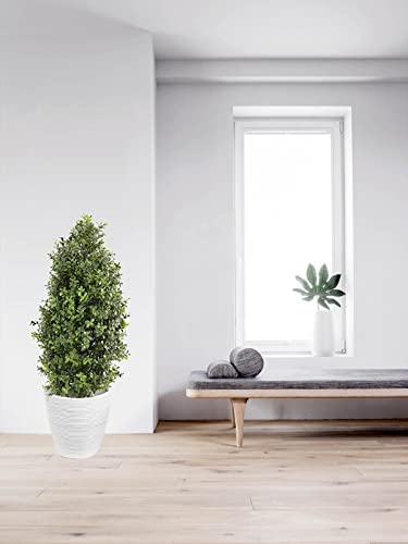 30" Tall Artificial Boxwood Topiary Pair, 2 Plants, Outdoor Ready Artificial Boxwood Topiaries Trees, Natural Looking Fake Potted Shrubs #TOP7