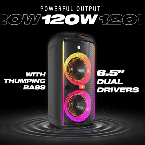 Image of Digimore PartyBox 120W Portable Karaoke Bluetooth Speaker with Wireless Mic | Dual Boom Box Speaker | RGB Party Lights | Deep Bass Sound | Type-C Charging | USB /TF /AUX for Home & Parties (D-1362)