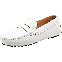 Shenduo Mujer Zapatos de Cuero - Mocasines Casuales Moda Zapatos Planos Mocasín Slip-on para Mujer D7052 Blanco 40