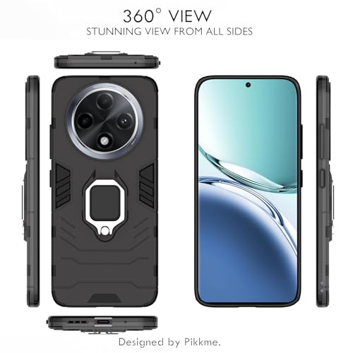 Image of Pikkme D5 Tough Armor Back Cover | 360 Protection Case | Ring Holder Stand Bumper Case for Oppo F27 Pro Plus 5G (Black)