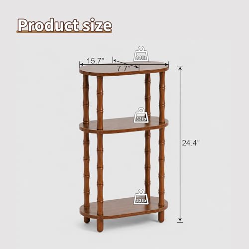 Orvado Narrow Side Table with Storage, 3-Tier End Table Skinny Nightstand for Bedroom, Living Room Small Space, Rustic Brown — view 2
