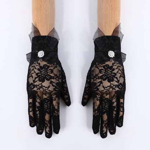 TiaoBug Women Short Lace Glove Wedding Bridal Gloves for Prom Evening Dinner Tea Party4
