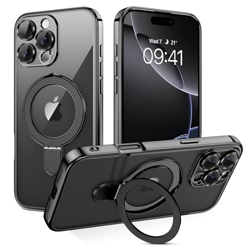 Coque iPhone 16 Pro avec support magnétique invisible GUAGUA transparente noire