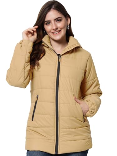 Image of KOTTY Women's Full Sleeve Zipper Fur Hooded Neck Puffer Jacket