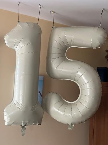 Image of Number Balloons 5 Balloon Cream for 5th Birthday Party Decorations, 40 inch | Saturated Color, Large 40 inch, With Inflation Straw & Hanging Holes, Great for Wedding, Anniversary, Thanksgiving, Christmas