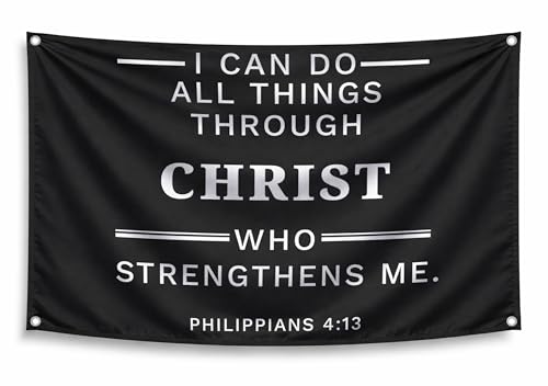 3x5 Ft Religious Christian Polyester Single Sided Flag I Can Do All Things Through Christ Who Strengthens Me with 4 Grommets - Catholic Scripture Wall Banner - Inspirational Spiritual Poster for Room