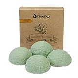 BlueFox I Konjac Schwamm 4er Set Aloe Vera I Gesichtsreinigung für sensible Haut I Gesichtspflege, Schminke, bio facial sponge, Peeling der Haut, reine Poren, Reinigungsschwamm, hell-grün