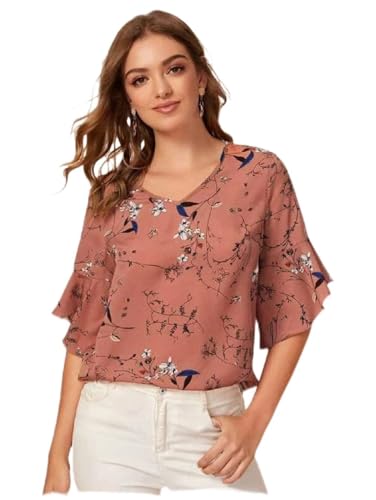 Image of OM SAI LATEST CREATION Women's Plain Crepe with Ruffle Sleeve Design on HaOSLC-Sleeve Regular Fit Office wear,Casual wear Top