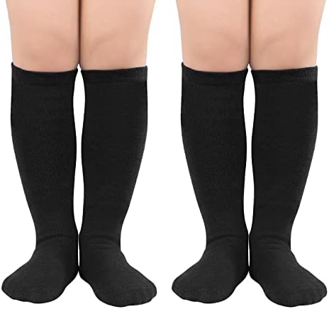 American Trends Kids Black Socks Toddler Knee High Tube Socks for Boys Girls School Uniform Long Sports Athletic Socks 2 Pack Pure Black 3-6 Years