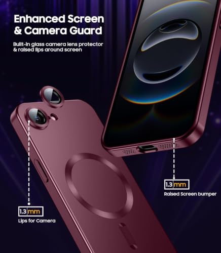 Image of DIZORO Magnetic Case for iPhone 17e / iPhone 16e Case [Compatible with MagSafe][Built-in Camera Lens Protector] Slim Soft Silicone Bumper Shockproof Metallic Luster Back Cover Phone Case - Wine