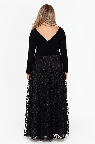 Xscape Womens Plus Size Long Sleeve V-Neck Floral Skirted DressSpecial Occasion Dress2