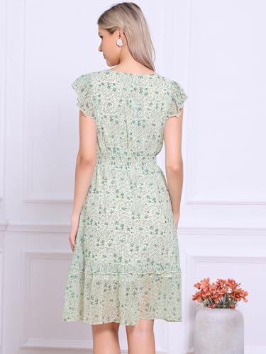 Image of Allegra K Women's Floral Dress Spring Summer V Neck Flutter Sleeve Ruffle Casual Smocked Knee Length Dresses