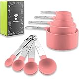 Measuring Cups and Spoons Set, 8 Pieces Measuring Cups and Measuring Spoons with Stackable Stainless Steel Handle Measure Dry or Liquid Ingredients Measuring Set for Kitchen Cooking and Baking (Pink)