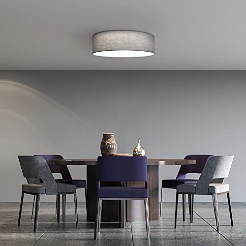 Navaris Flush Mount Ceiling Light - 15.75" Diameter Drum Lamp Shade Led Fixture For Bedroom, Living Room, Kitchen, Hallway Lighting - Light Gray #TOP3